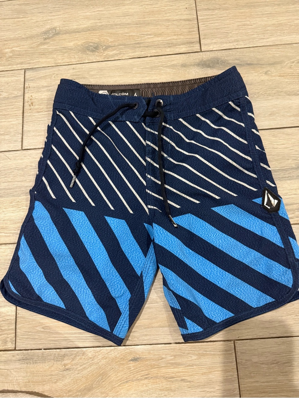 Volcom boys Navy & Bright Blue Stripe Swim Trunks